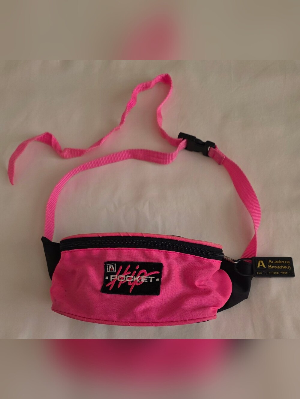 Vintage Academy Broadway Hip Pocket Neon Pink Fanny Pack Waist Belt Bag 80s 90s